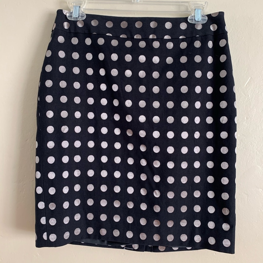 ANN TAYLOR Pencil Skirt Black & Metallic Polka Dot Corporate Wear Career 6P